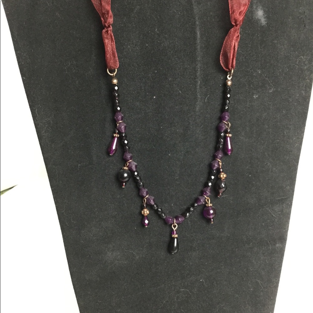Purple choker red ribbon necklace